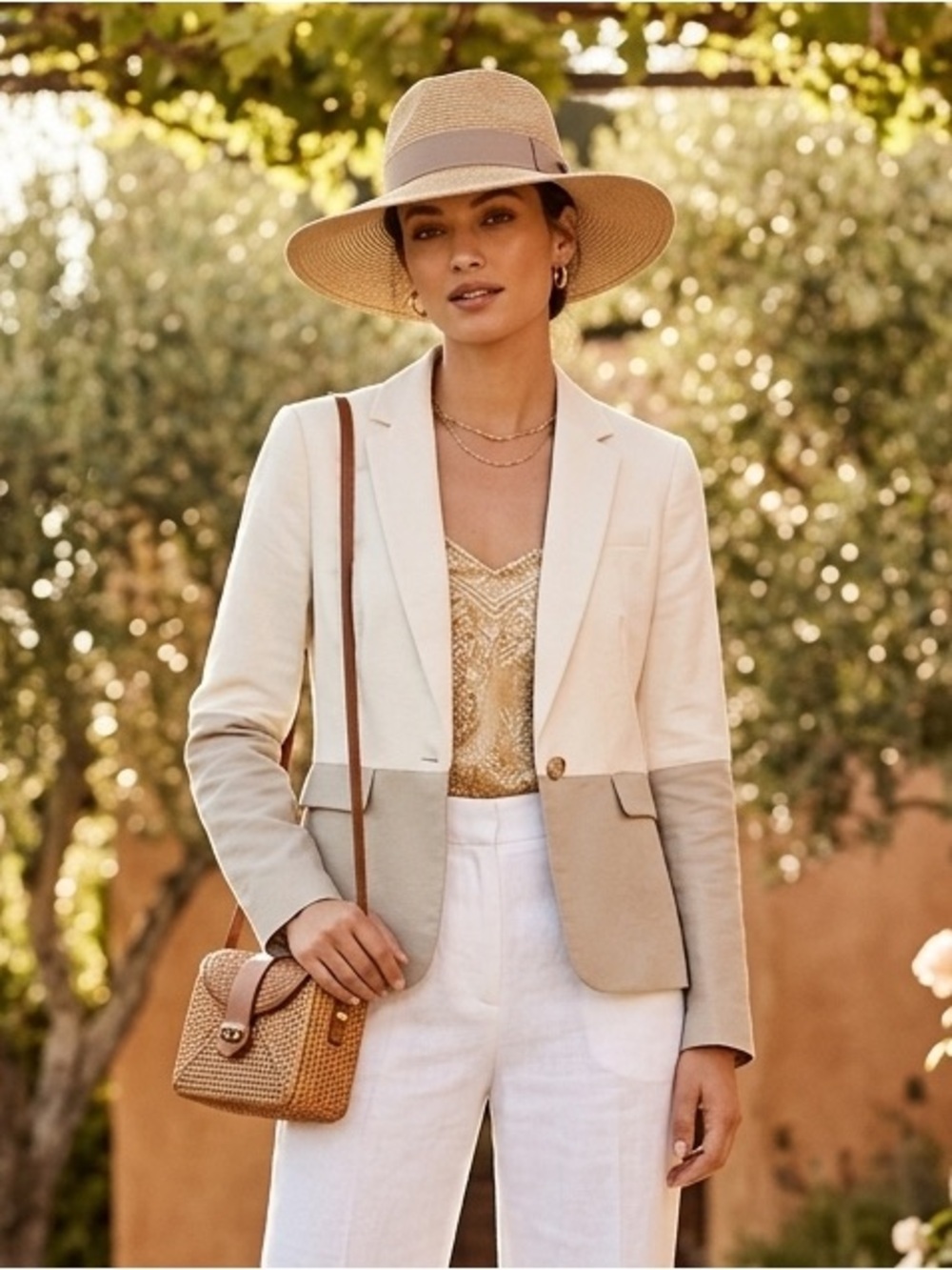 Banana Republic Sz 8 Alabaster Colorblock One Button Classic Womens Blazer